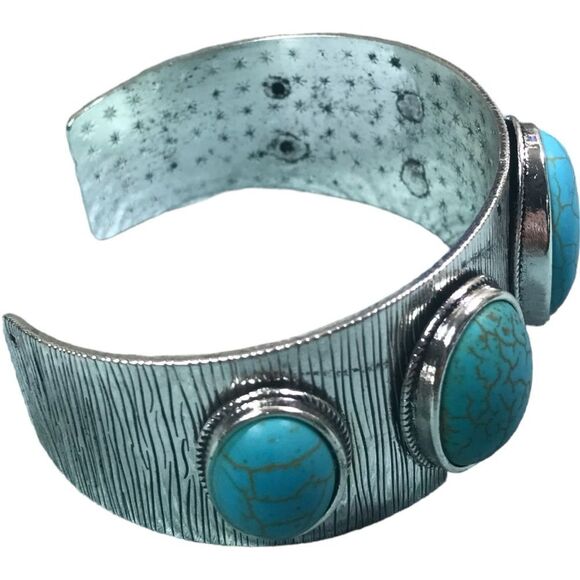 Western Turquoise Cuff- Silver Plated Open Cuff Bracelet | Stagecoach - Picture 4 of 10